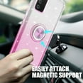 thumbnail image 4 of TJS Phone Case for Samsung Galaxy A03S, with Tempered Glass Screen Protector Two Tone Shinny Glitter Metal Ring Magnetic Support Kickstand Cover (Pink), 4 of 6