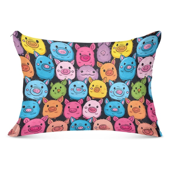 Colorful Pig Face Plush Pillow Cases Standard Size Ultra Soft Warm Pillowcases with Zipper 20"x26"