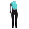 thumbnail image 4 of YONGHS Kids Girls Full Body Mesh Patchwork One Shoulder Long Sleeve Dance Unitard Skating Bodysuit Blue Green 8, 4 of 7