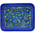 thumbnail image 2 of Polish Pottery 13¾-inch Rectangular Baker (Bold Blue Poppies Theme) Signature UNIKAT Hand Painted in Poland + Certificate of Authenticity, 2 of 6