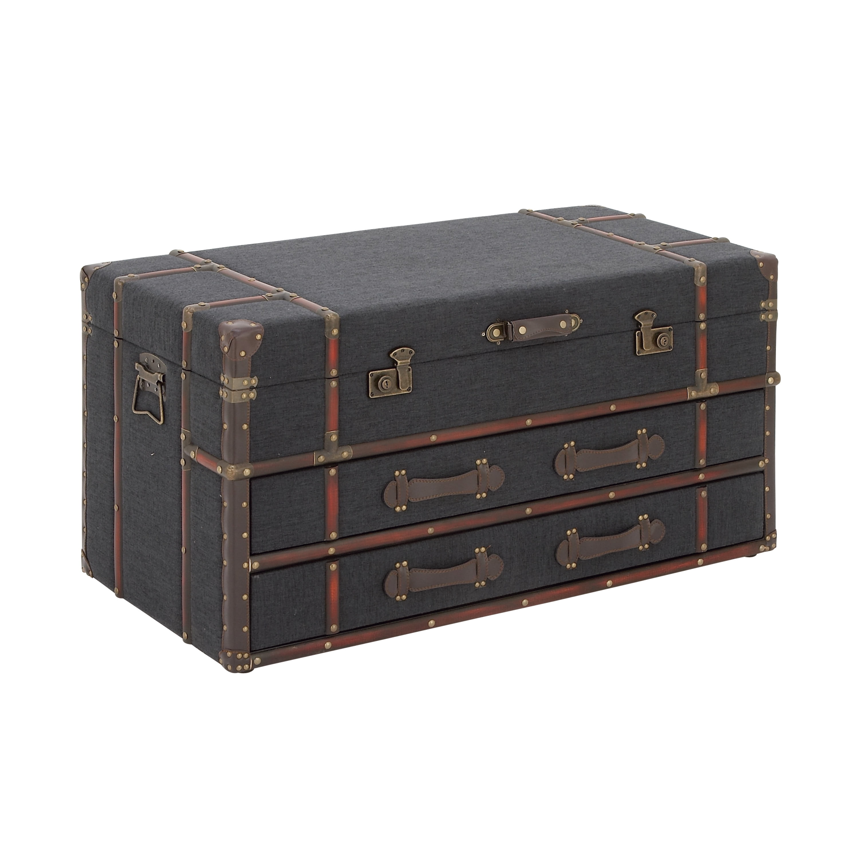 DecMode Brown Traditional Wood Stacked Storage Trunk Chest, 32