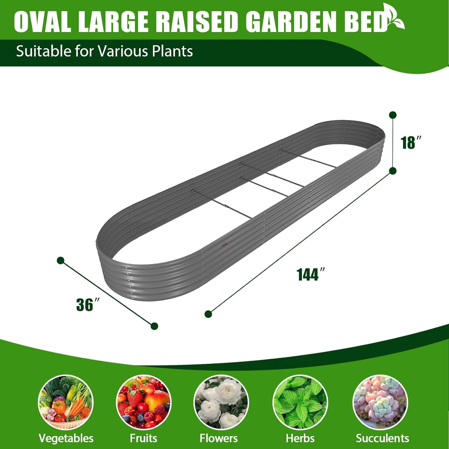 Anleolife 2 PACK 12x3x1.5 ft Galvanized Raised Garden Beds Outdoor, Oval Extra Large Metal Planter Box for Planting Vegetables Flowers Herb, Anti-Rust, Quartz Grey