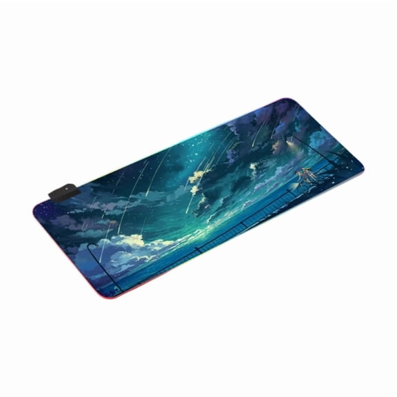 Anime Large Gaming Mouse Pad with Stitched Edged Nonslip Natural Rubber Base Laptop Pad Mat with LED for Computer