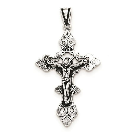 925 Sterling Silver Antiqued INRI Crucifix Flat-back Charm Pendant