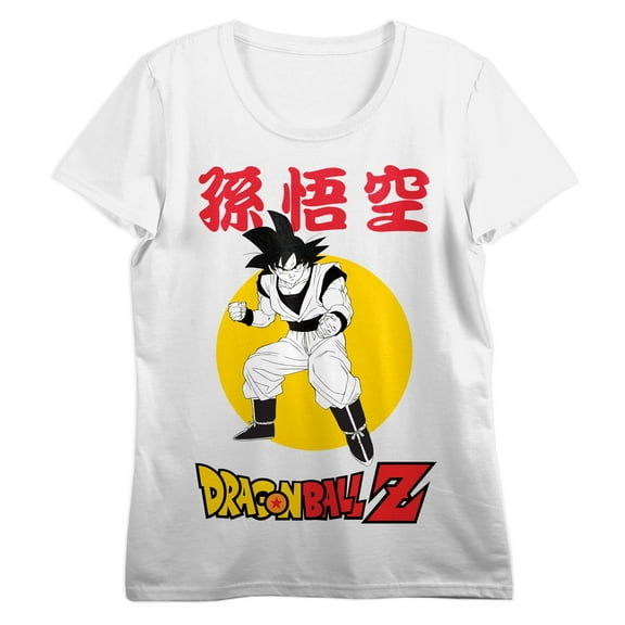 Dragon Ball Z Black And White Goku With Logo Crew Neck Short Sleeve Women's White Crop T-shirt-XS