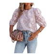 thumbnail image 2 of Gzhioc Women's Summer Casual T-shirt Tops Half Puff Sleeve Round Neck Loose Floral Blouse,S-2XL, 2 of 6
