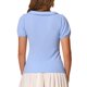 thumbnail image 3 of INSPIRAR CHIC Blusa de cuello Peter Pan con lazo para mujer, de manga corta, sólida, casual, top de verano XS azul claro, 3 of 5