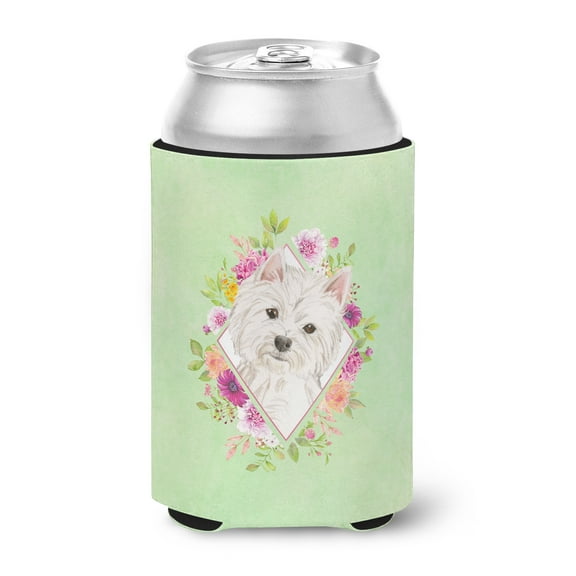 Westie Green Flowers Can or Bottle Hugger