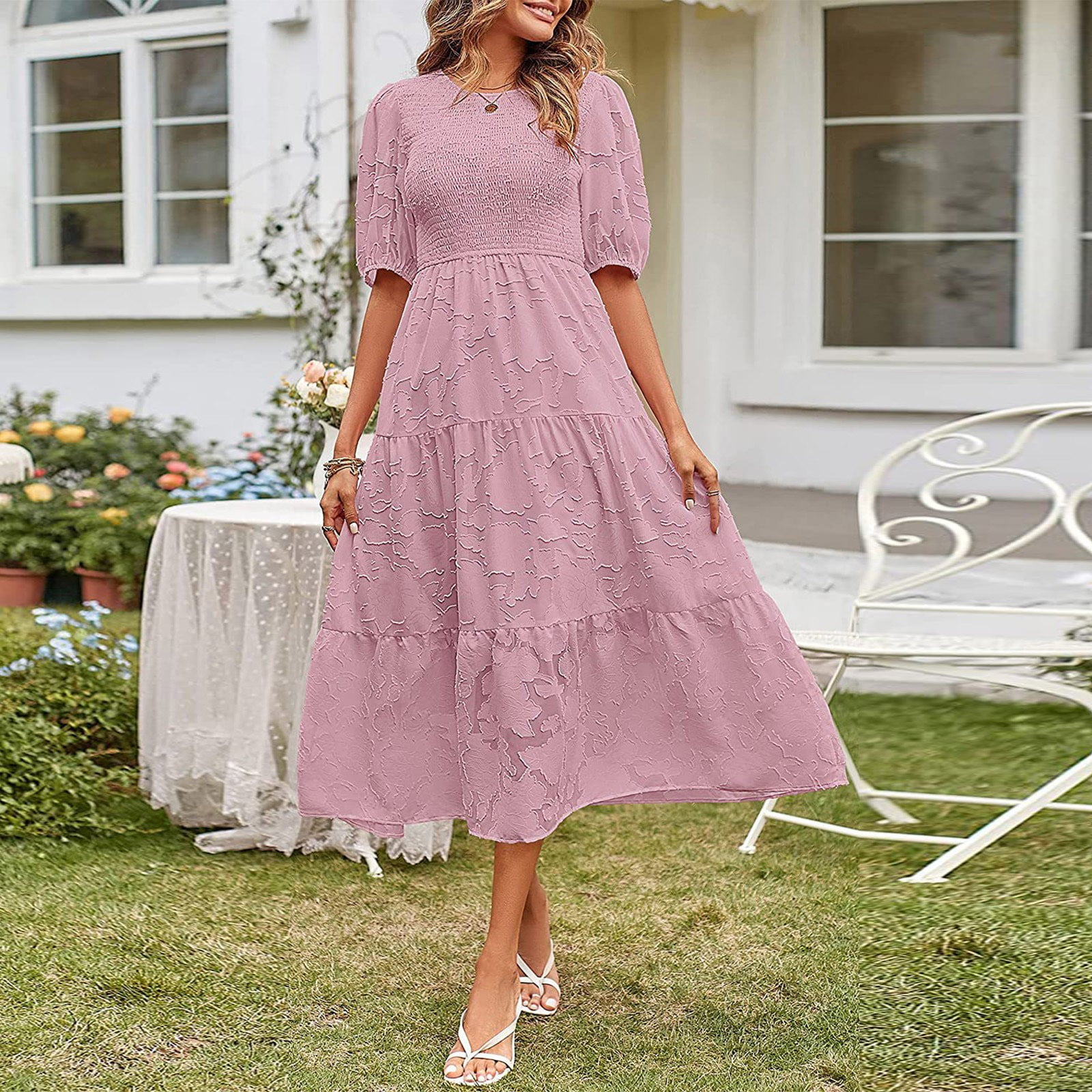 Pink Lace Chiffon Dress