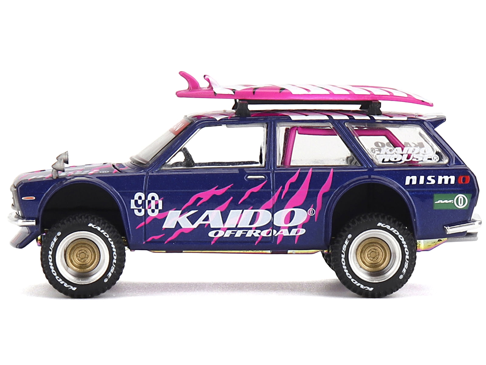 Datsun Kaido 510 Wagon 4x4 RHD #90 "Kaido Offroad V2" Purple w/Pink and Surfboards 1/64 Diecast Model Car by Mini GT