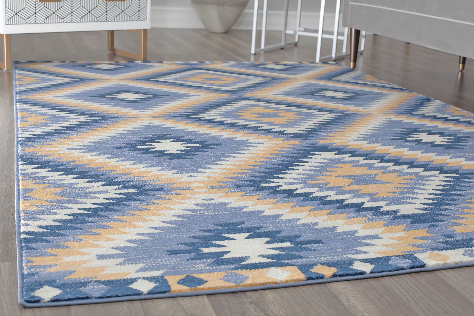 Soleil BR30J Kilim Denim Tribal Moroccan blue Area Rug, 2'x4'