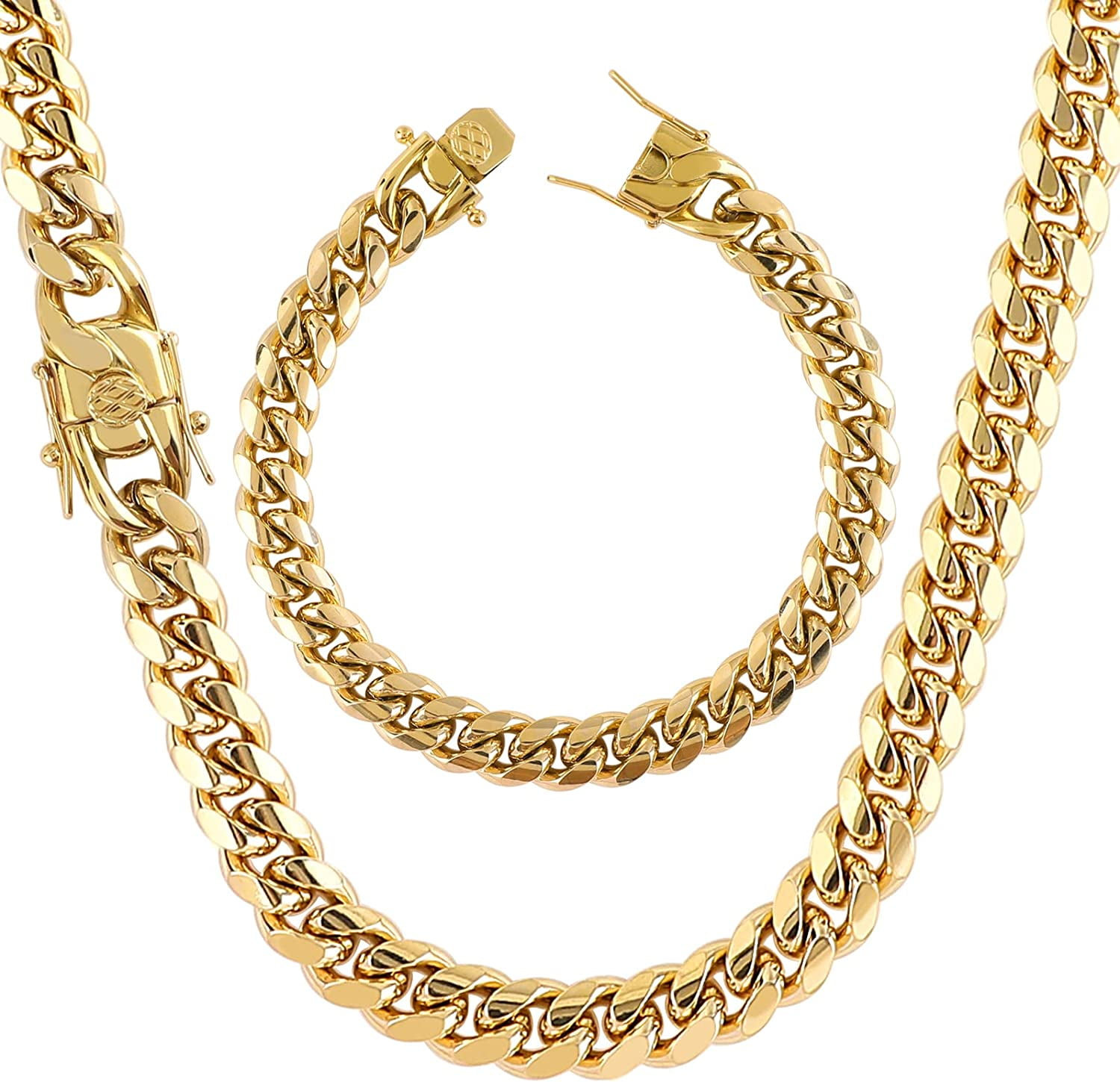 Mens Miami Cuban Link Chain 18K Gold 6/10/12mm Stainless Steel Curb