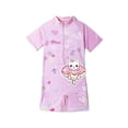 thumbnail image 4 of Amidoa Short Sleeve Girls Swimsuit One Piece Bathing Suit Summer Floral Print Swimwear,Pink,5-6 Years, 4 of 5