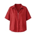 thumbnail image 6 of cfhntfmh Womens Tops Summer Half Sleeve Collared V Neck T-Shirts Zipper Loose Casual Workout Shirts Solid Color Clothes, 6 of 6