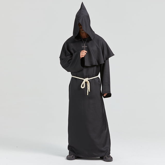 Disfraz de monje medieval, disfraz de sacerdote mago, disfraz de Halloween, túnica de la muerte, disfraz de cosplay