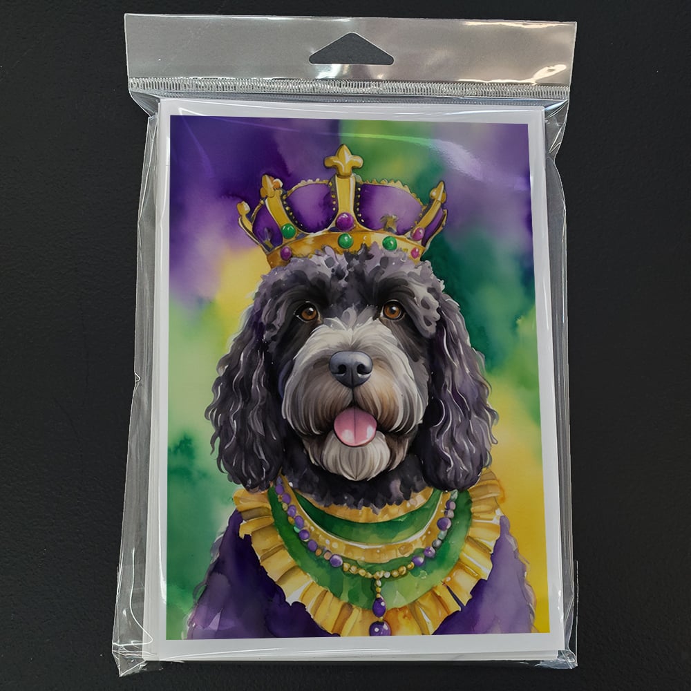 Portuguese Water Dog King of Mardi Gras Greeting Cards Pack of 8 7 in x 5 in