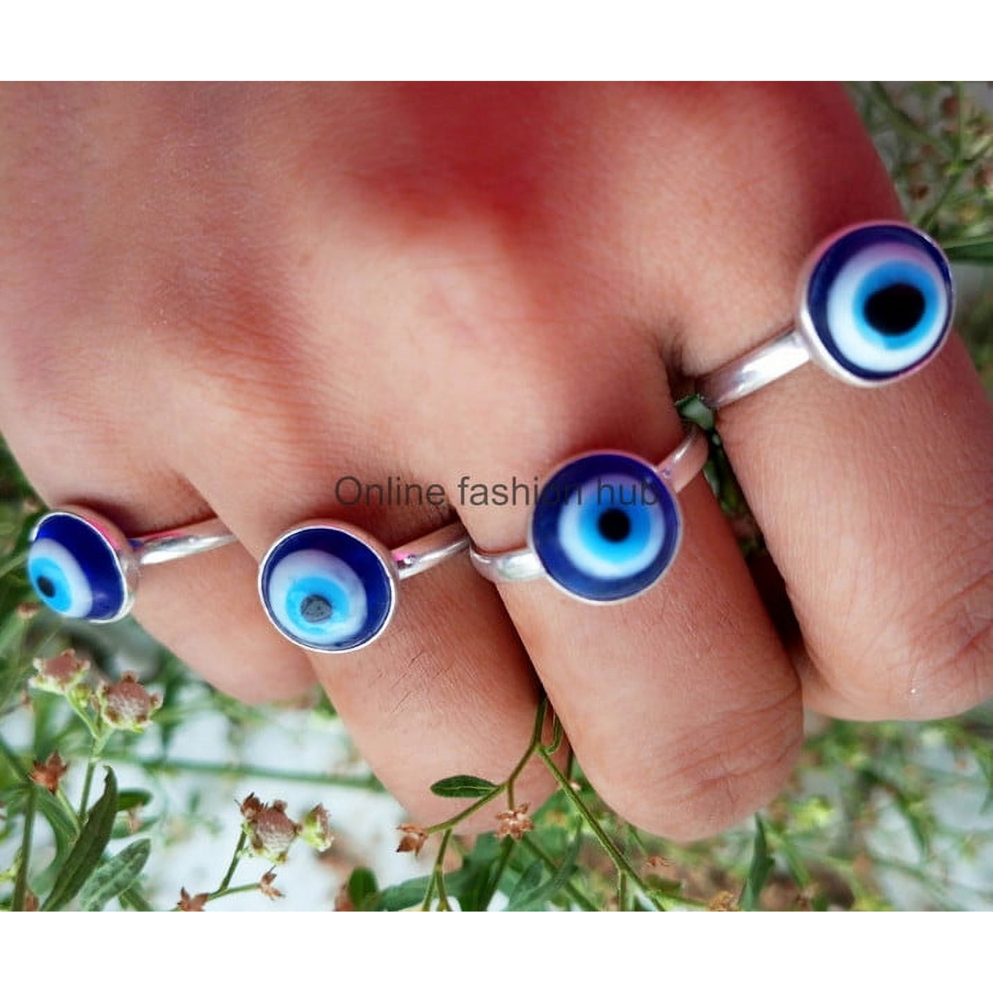 Evil Eye Gemstone 925 Sterling Silver Plated Handmade Ring 5 pcs