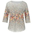thumbnail image 4 of ADSSDQ Plus Size Boho Tops For Women 3/4 Sleeves Casual Summer Floral Graphic Cotton Tshirts With Pocket V Neck Shirt Elbow Length Fall Womens Dressy Blouses Oversized Sweatshirt Khaki XL, 4 of 5