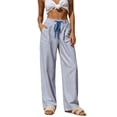thumbnail image 3 of Uaswgudfs Women's Striped Wide Leg Pants, Elastic Waist Drawstring Pockets Full Length Casual Trousers for Beach Vacation Daily Lounge Wear, 3 of 9
