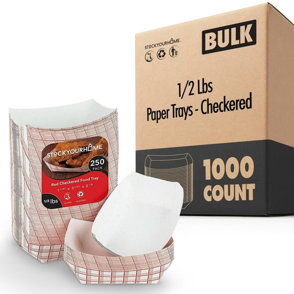 Stock Your Home Extra Small Paper Food Boats (1000 Pack) – 0.5 lb Disposable Red & White Checkered Paper Trays, Eco-Friendly Serving Boats for Concession Food & Condiments, 3.75" x 2"