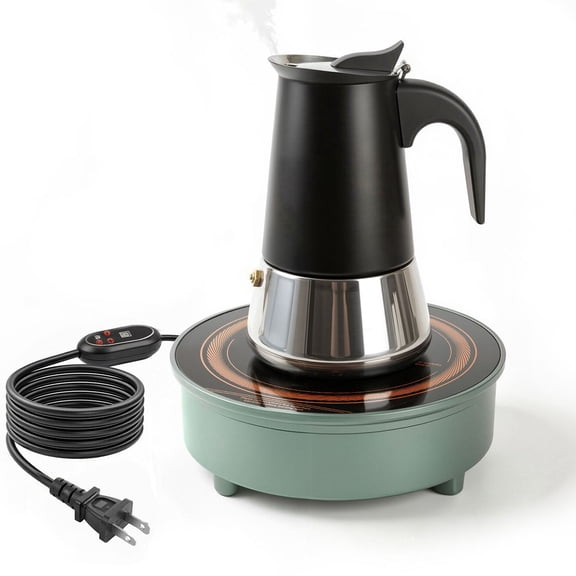 Abangdun 700W 85V~120V Induction Cooktop with 4-Cup 200ml Stainless Steel Moka Pot Mini Electric Stove Portable Small Hot Plate Cooker for Brewing Coffee Tea External Wired Control Panel