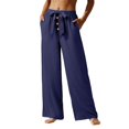 thumbnail image 1 of TaTaai Womens High Waist Loose Wide Leg Pants Solid Color Elastic Drawstring Waist Straight Casual Trousers Soft Lightweight Comfy Bottoms For Daily Holiday Seaside Wear Gift, 1 of 9