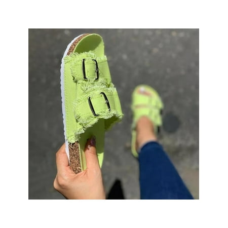

Woobling Women s Casual Buckle Straps Slides Sandals Open Toe Footbed Sandal Summer Beach Shoes
