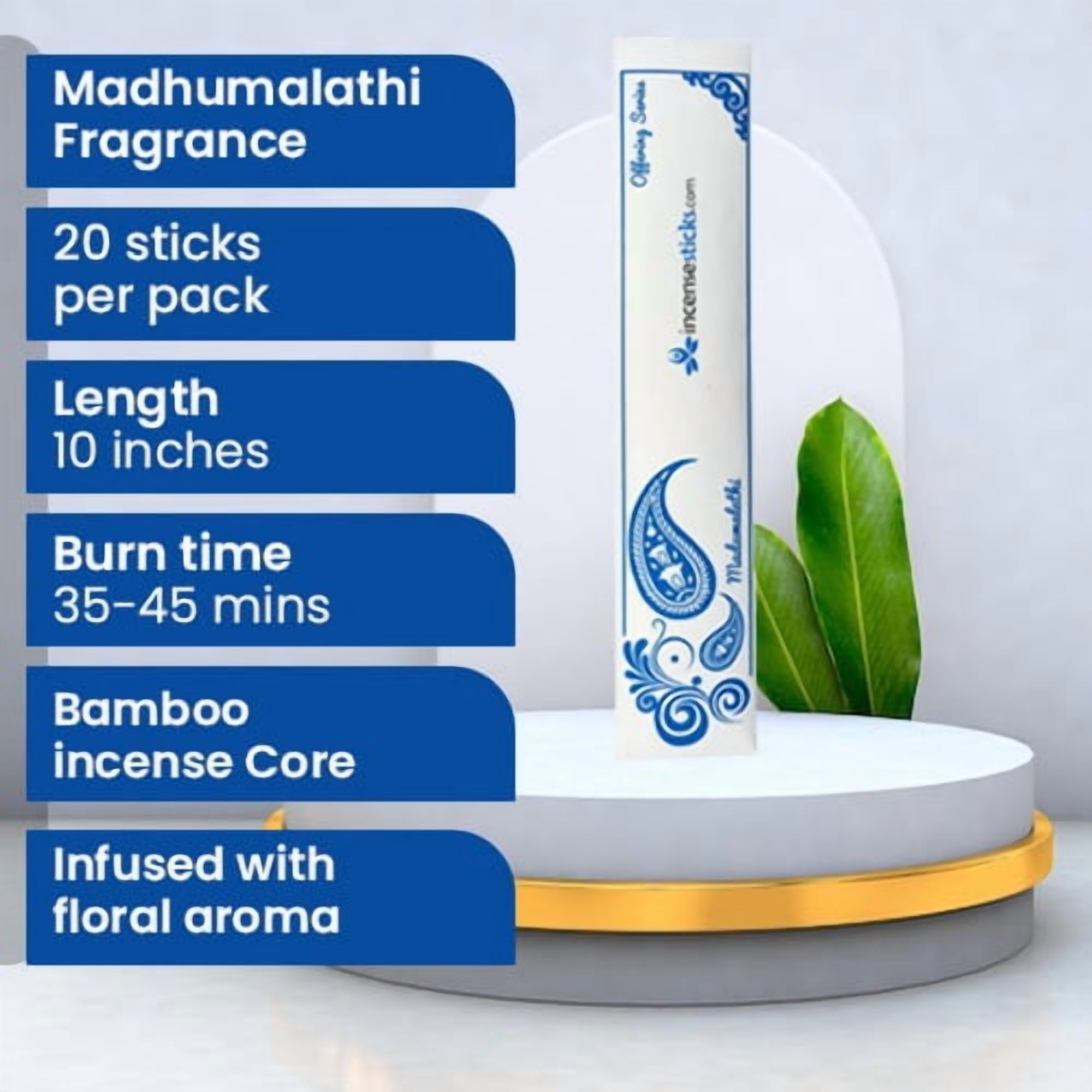 Madhumalti Incense Sticks 10" - 10 Packs, 20 Sticks per Pack - Sweet Romantic Aroma