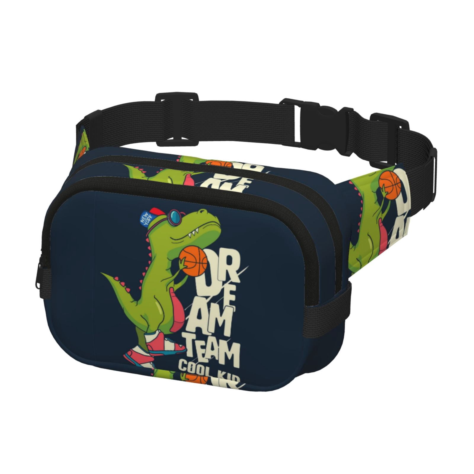 Hirioo Dinosaur Basketball Player for Double Layer Waist Bag Adjustable Fanny Pack For Travel Running Hiking