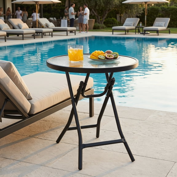YYAo Small Single Table, Waterproof Outside Table, Modern End Tables, Patio Side Table with Tempered Glass Tabletop
