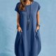 thumbnail image 1 of Vestido de blusa de camisa de lino de algodón Vestido de mujer de corte holgado con bolsillos Traje diario FLhrweasw Nuevo, 1 of 9