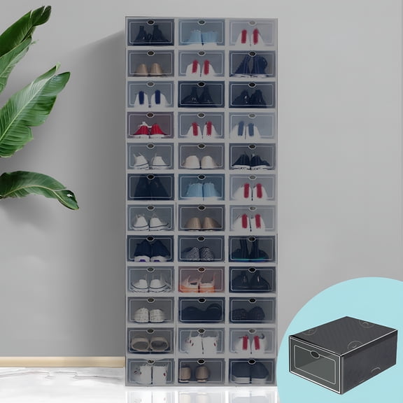 XIBUFE Transparent Shoe Box Plastic Shoe Box Shoe Organiser Shoe Box Organiser Transparent Shoe Rack Drawer Shoe Boxes Black Art Crafts 14.8x0.6 Inch