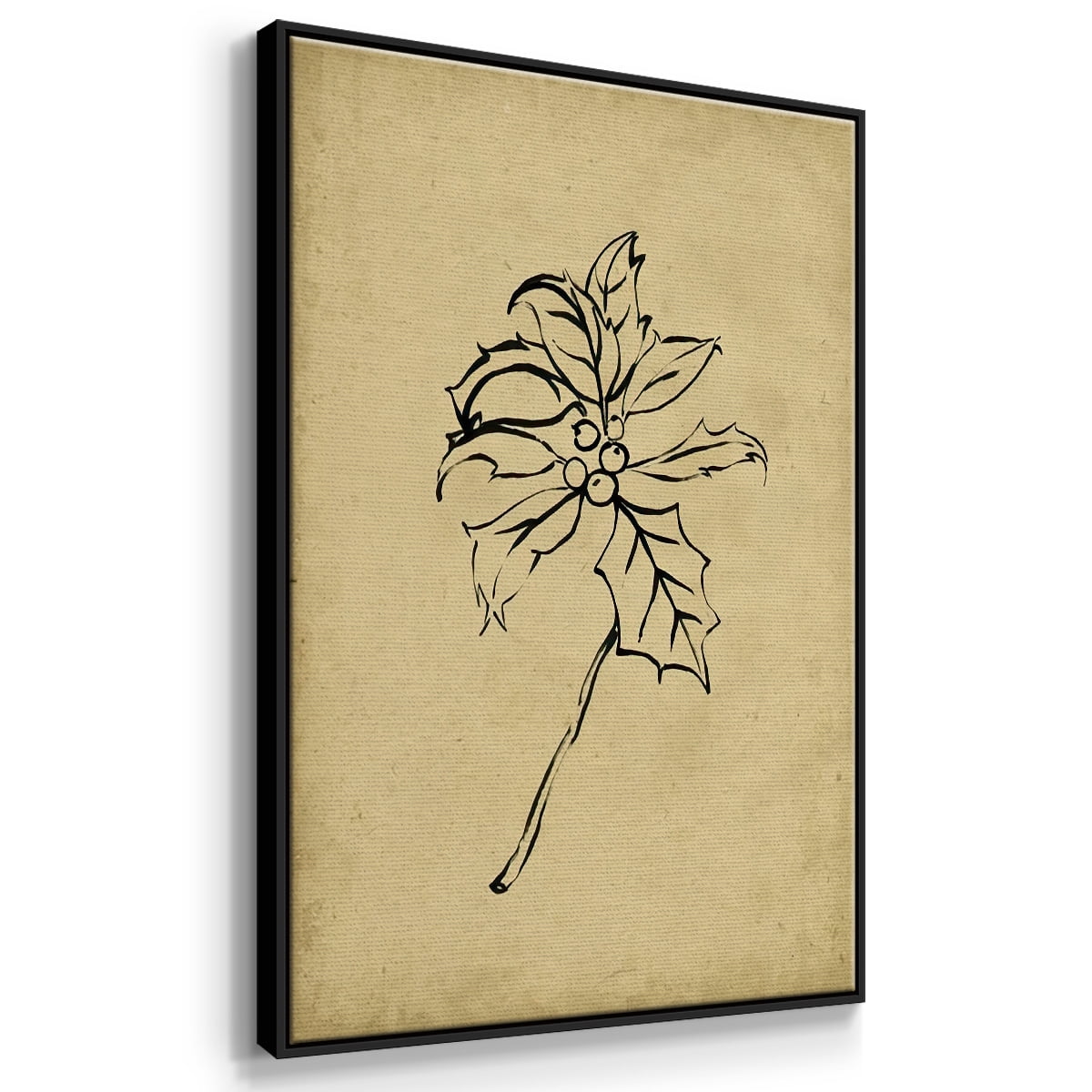 Holly Branch II - Framed Gallery Wrapped Holiday Canvas - 27 x 41 - Black Frame