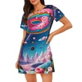 thumbnail image 1 of Easygdp Colorful Donut Camisón de manga corta para mujer, informal, estampado, 1 of 6