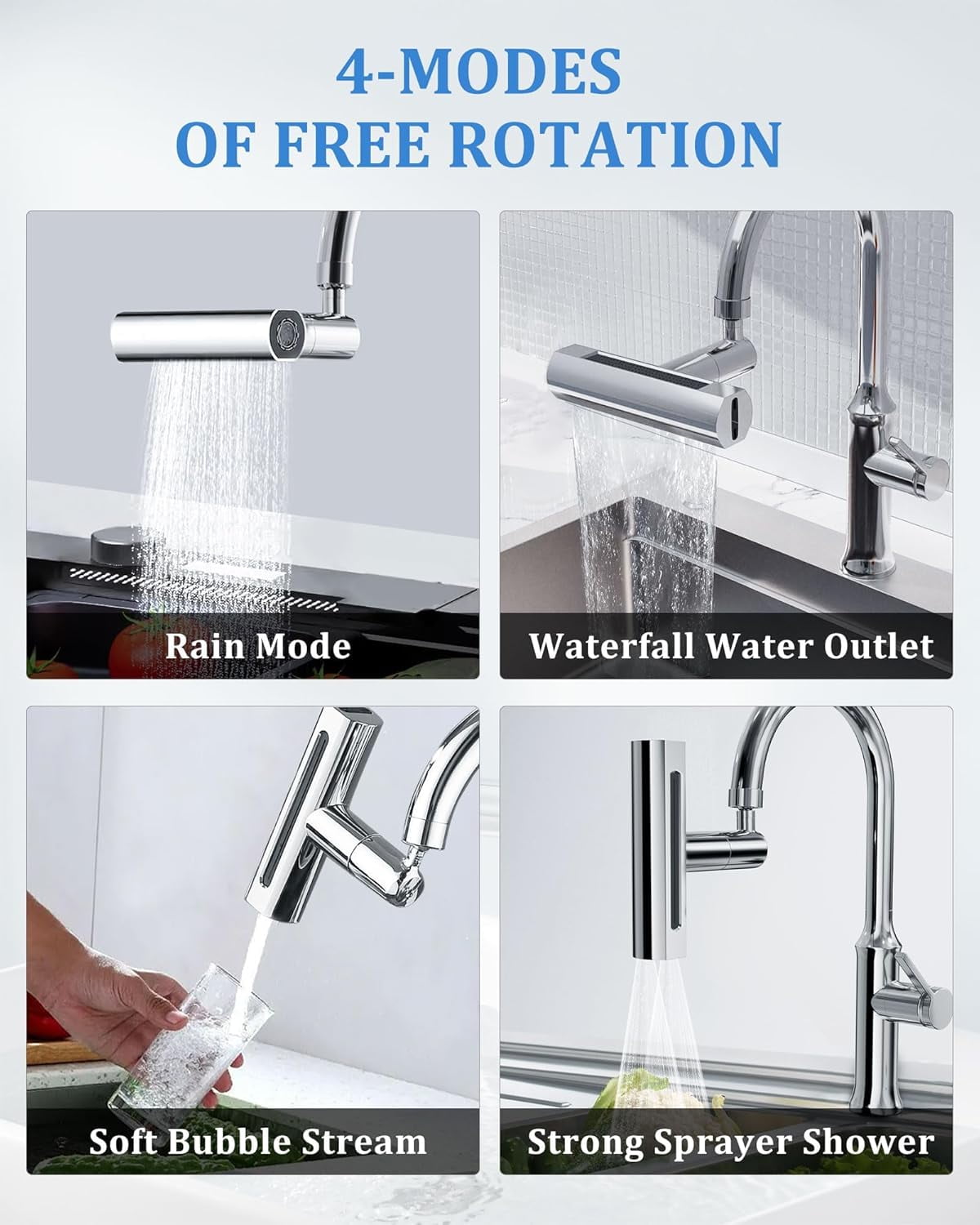 Kitchen 360°Faucet Extender with 55/64''(22mm) Female Thread, Swivel Sink Water Faucet Aerator with 3Modes, Faucet Sprayer Attachment for Kitchen, Faucet Replacement Part FM22