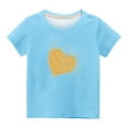 thumbnail image 4 of Lilgiuy Little Girl's Solid Color Short Sleeve Crop Tops Casual Summer Crewneck Heart Print T Shirts Tees Tops for Camp Travel Vacation(Sky Blue,11-12 Years), 4 of 4