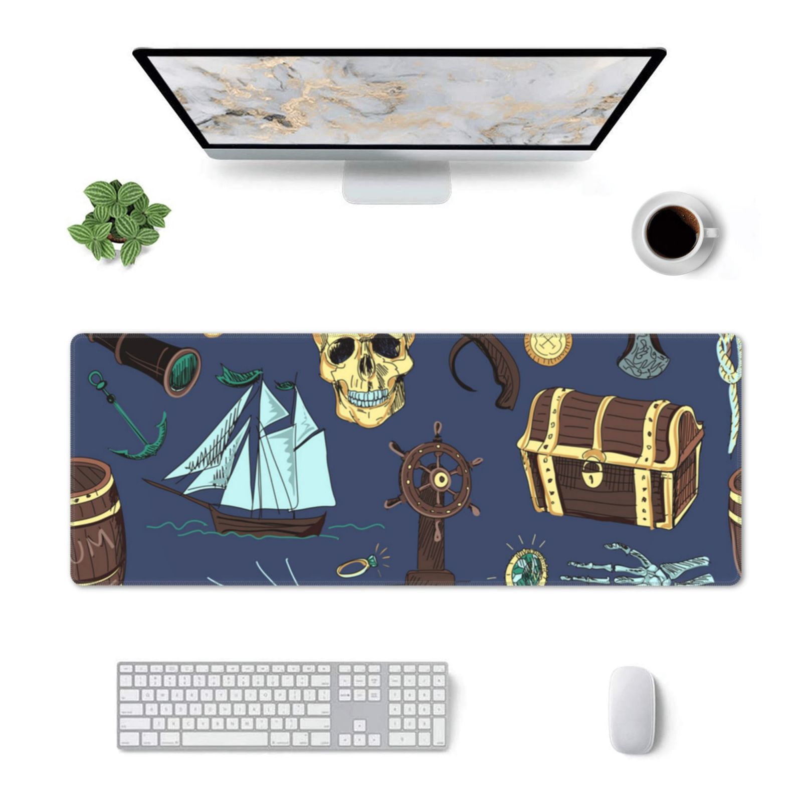 Pirates Skull Map Treasure Vintage Mouse Pad Extended Large Gaming Mousepad Non-Slip Rubber Big Keyboard Desk Mat 31.5 X 11.8 Inch