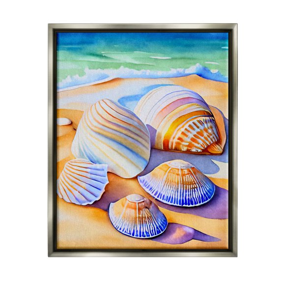 Stupell Industries Vibrant Seashells on Shore Nature Painting Gray Floater Framed Art Print Wall Art, 25 x 31