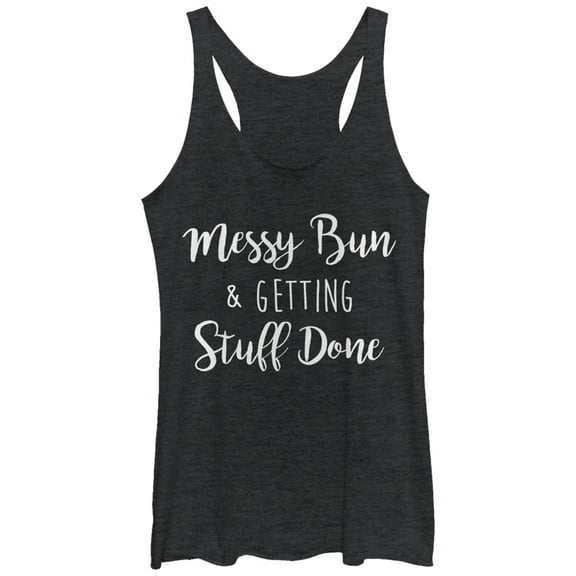 Women's CHIN UP Messy Bun Getting Stuff Done  Racerback Tank Top Black Heather Medium
