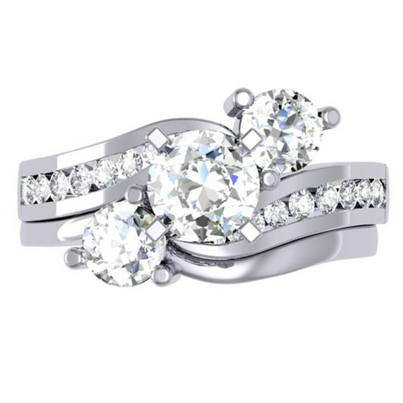 Dazzlingrock Collection 1.75 Carat (ctw) 14K Round Cut Diamond Swirl Bridal Engagement Ring Set 1 3/4 CT, White Gold, Size 7