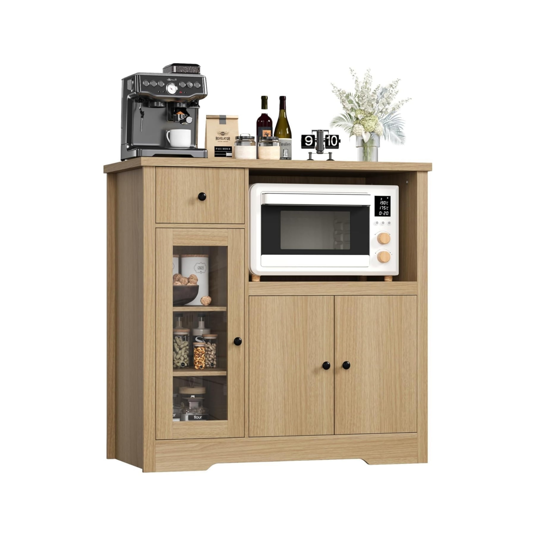 Home Kitchen Microwave Cabinets with Storage, Buffet Cabinet Sideboard with 3 Doors,1 Drawer and Adjustable Shelves, Pantry Storage Cabinet for Kitchen, Dining Room, Living Room, Hallway