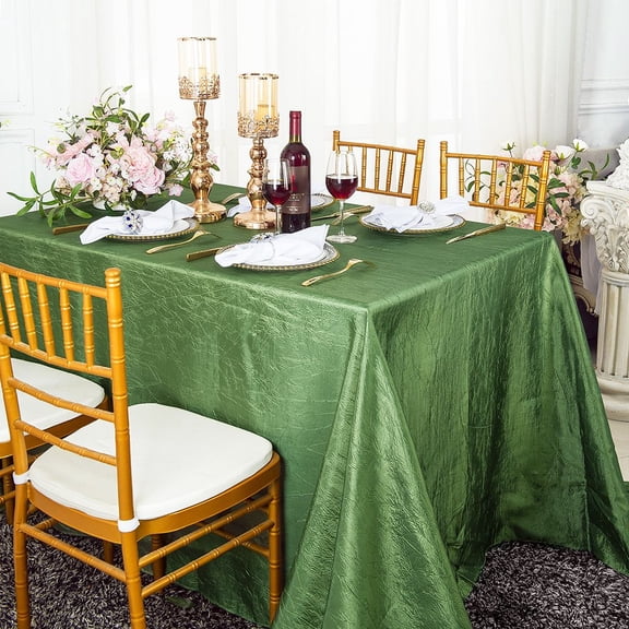 Wedding Linens Inc. 90"x132" Rectangular Seamless Crushed Crinkle Taffeta Tablecloth - Clover Green