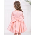 thumbnail image 5 of OBEEII Dresses for Kids Girls Sheer Lace Sleeve Flower Girls Dresses Princess Wedding Dress Bow Knot Satin Pageant Dress, Pink Size 6M-6T, 5 of 9