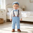thumbnail image 2 of OSOLU Toddler Baby Boys Clothes Suits Gentleman Long Sleeve Dress Shirts And Suspenders Pants With Hat 3 Piece Set 3-24M Comfy Outfit, 2 of 9
