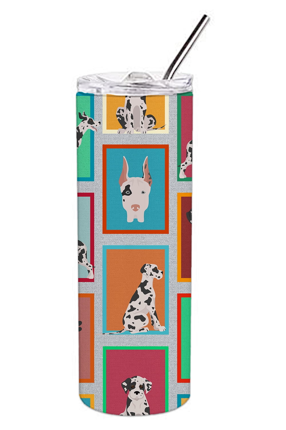 Lots of Harlequin Natural Ears Great Dane Stainless Steel 20 oz Skinny Tumbler 3 in x 8.25 in