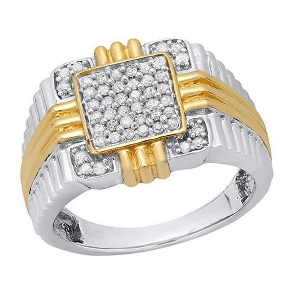 Dazzlingrock Collection Round White Diamond Sleek & Modern Square Topped Anniversary Wedding Band for Men (0.50 ctw, Color I-J, Clarity I2-I3) in Yellow Gold Plated Sterling Silver, Size 12.5