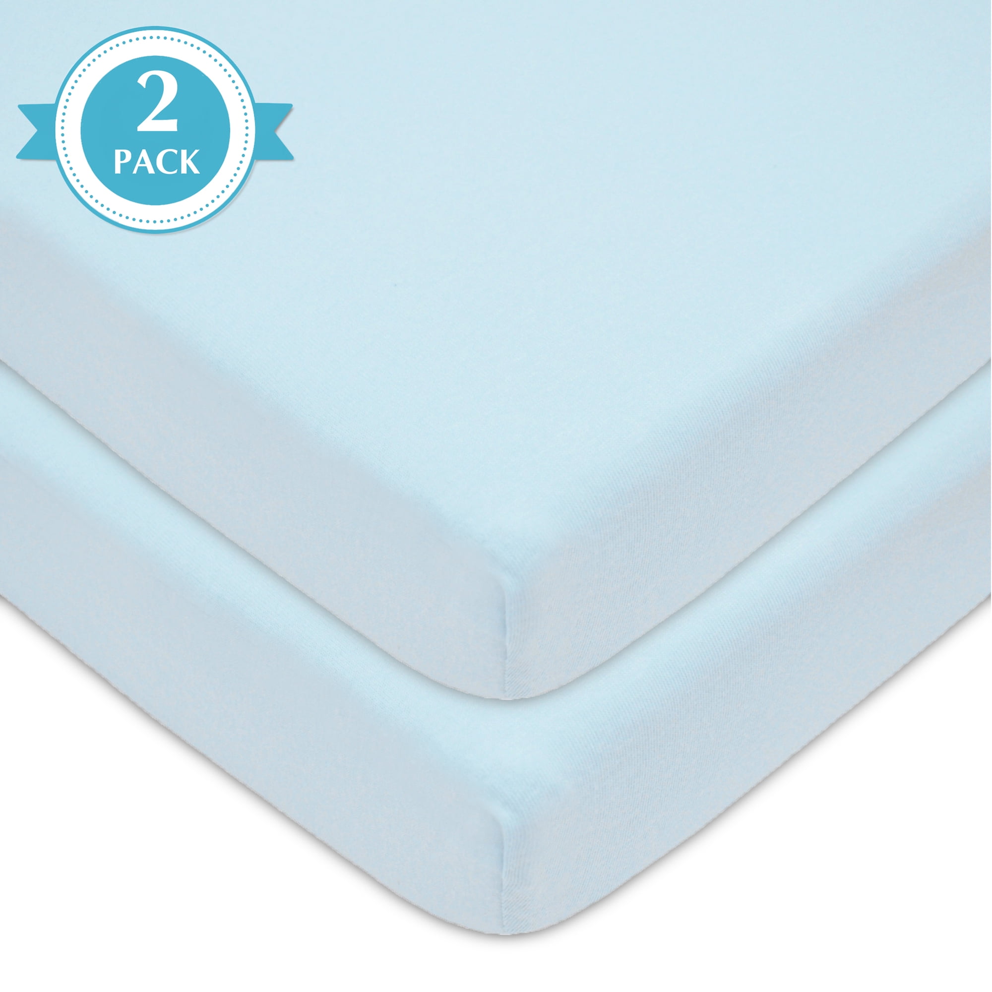 American Baby Company 2 Pack 100% Natural Cotton Fitted Pack and Play Sheets 39" x 27" - Soft & Breathable Pack N Play Sheets for Playard & Mini Crib Mattress, Blue, for Boys & Girls