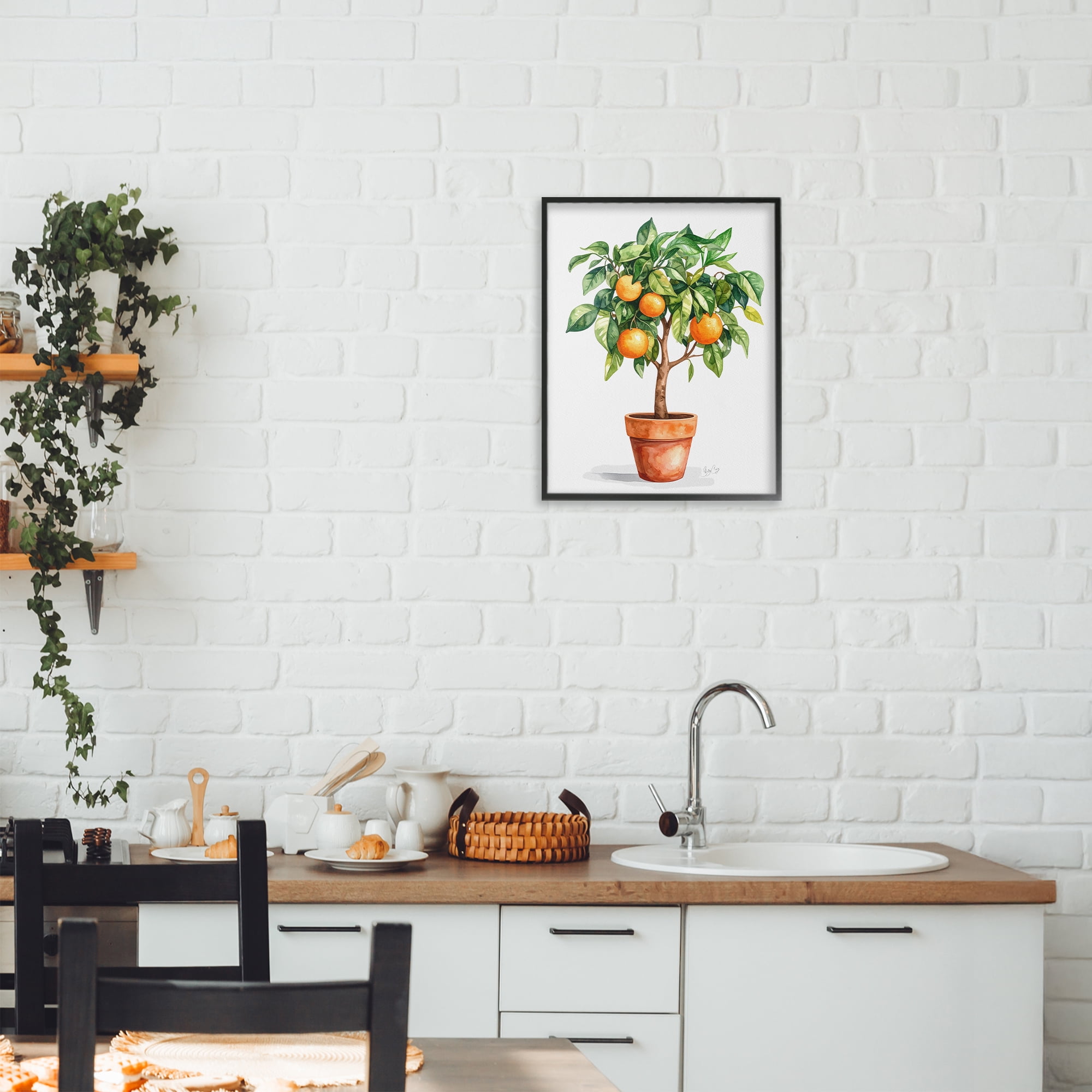 Stupell Industries Potted Orange Tree Black Framed Giclee Art, design by Shelly Craig