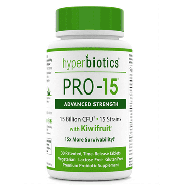 Hyperbiotics PRO-15 Advanced Strength - Natural Probiotics with Kiwifruit Powder - 30 Tablets