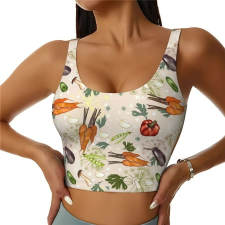 Jgfou Cute Vegetables Print Womens Sports Bra - Padded Workout Sports Bras Crop Tank Top